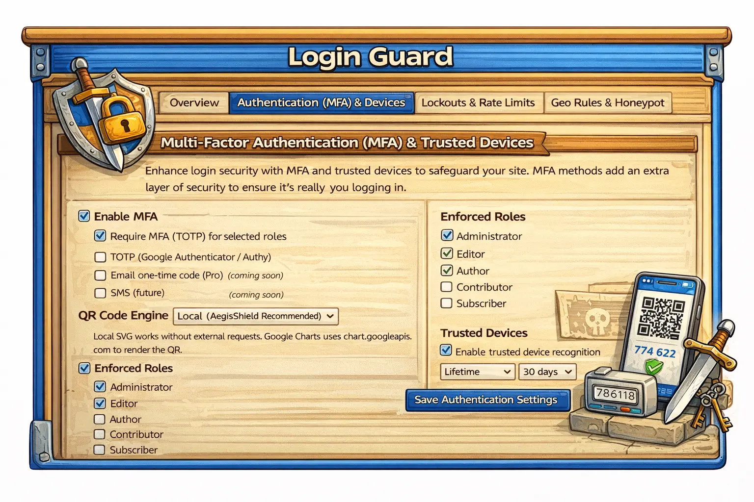 A shield icon with a padlock symbol, representing secure login protection.