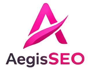 aegisseo Aegisify logo featuring a stylized shield icon and the company name in bold typography.