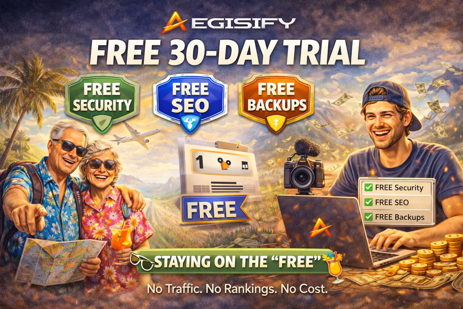 Aegisify logo featuring a stylized shield icon with a checkmark, representing security and free plugin benefits.